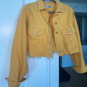 Mustard Yellow Oversized Fit Cropped Denim Jacket